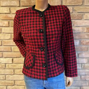 Sheri Martin New York Red Black Houndstooth Blazer 90s 80s Vintage Womens 8